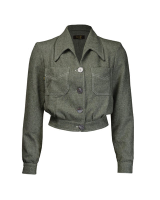 40s Americana Button Jacket - Olive Herringbone