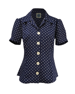 Pretty 40s Blouse - Navy Polka