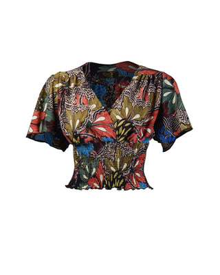 70s Ruched Waist Top - Delic Print