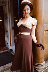 1930s Connie Dress and Crop Jacket in Brown and Oakline Stripe