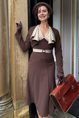 1930s Connie Dress and Crop Jacket in Brown and Oakline Stripe
