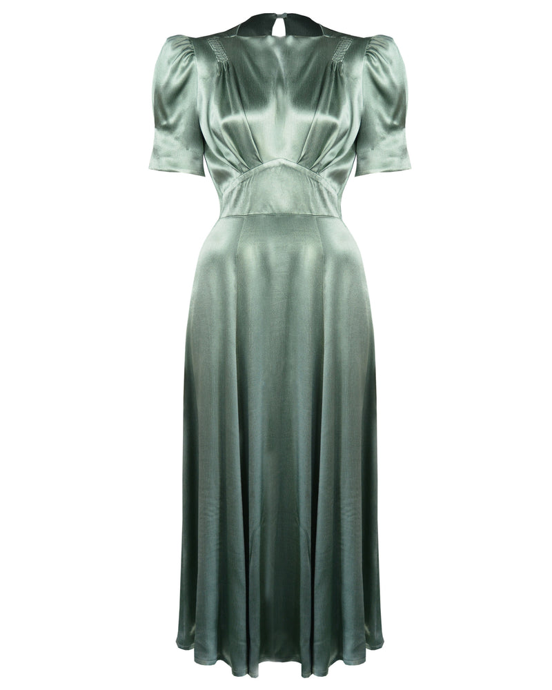 1940s 'Girl Friday' Midi Dress - Sage Satin