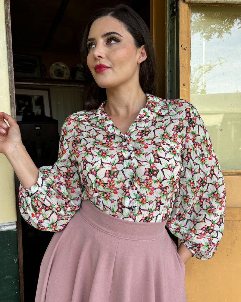 1950s Lola Blouse in Beautyberry Georgette