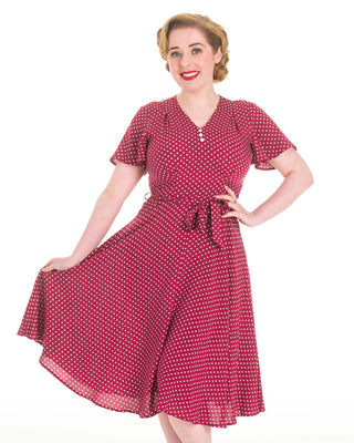 Lauren Tea Dress - Wine Polka