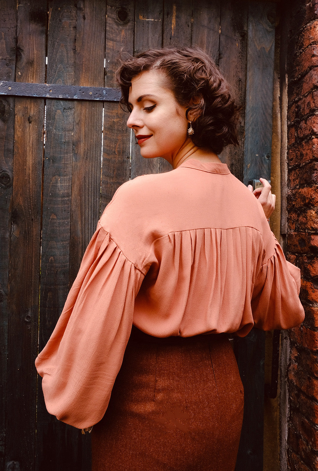 1930s Poet Blouse in Burnt Peach