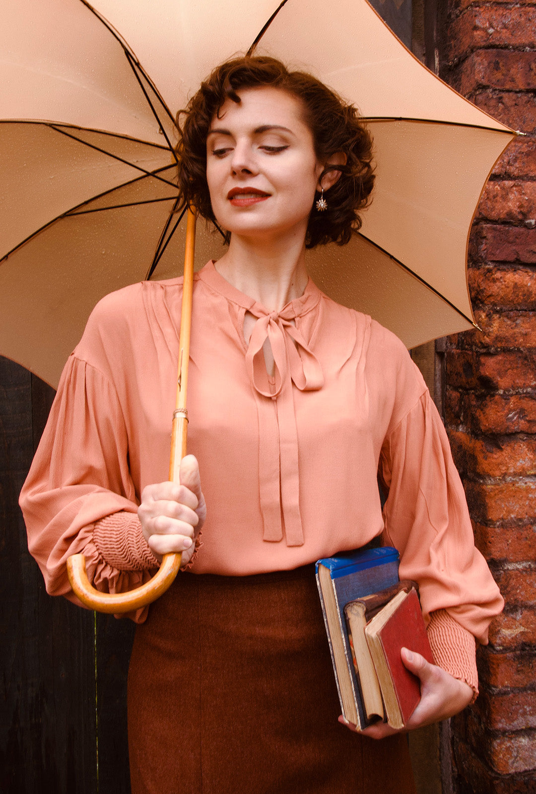 1930s Poet Blouse in Burnt Peach