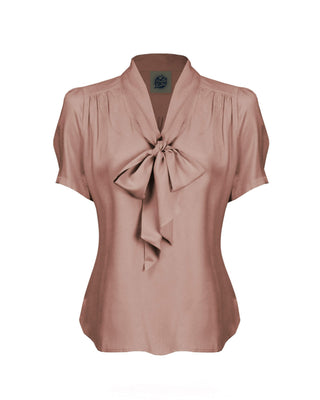 Retro Pussy Bow Blouse - Blush Pink