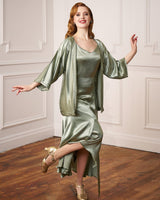 1920s Sheba Evening Gown Set - Sage Satin