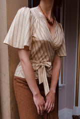 1930s Wrap Blouse in Oakline Stripe