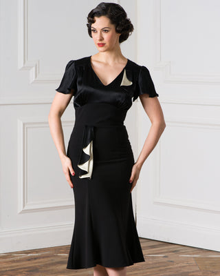 1930s Cabaret Flutter Dress - Black & Ivory