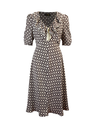 30s Cora Bias Cut Dress - Brown Deco Dot