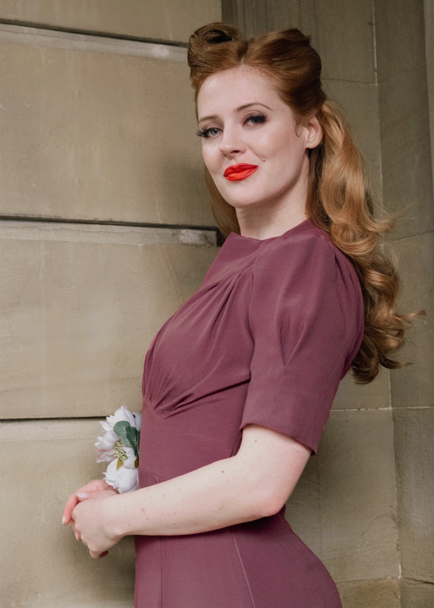 1940s 'Girl Friday' Midi Dress - Plum