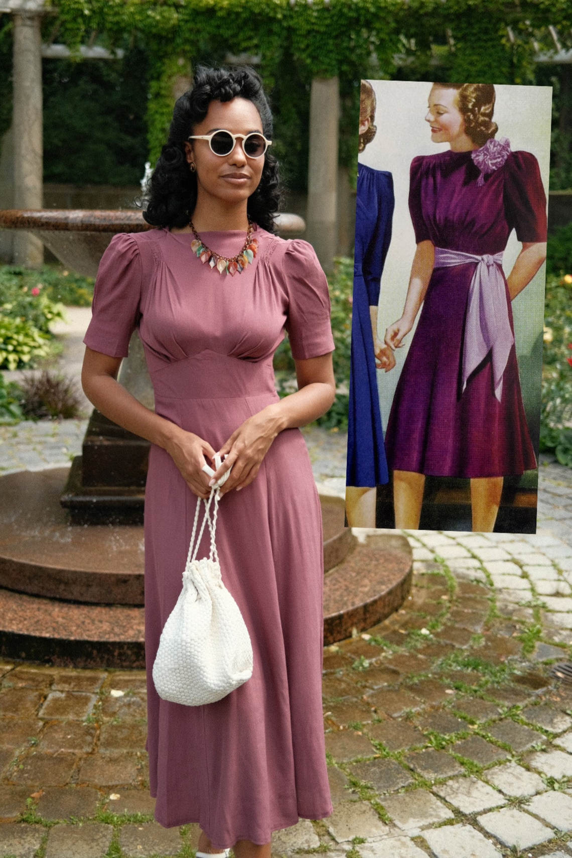1940s 'Girl Friday' Midi Dress - Plum