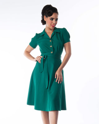 Pretty Retro 40s Shirt Dress - Green