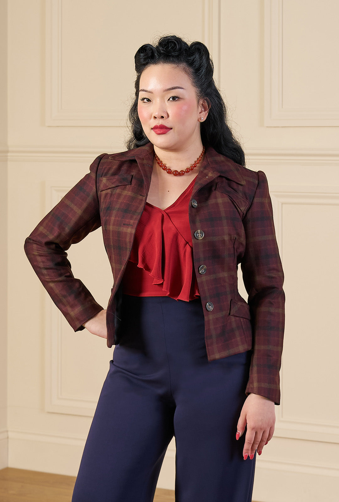 1940s Hampton Tailored Jacket in Check Wool