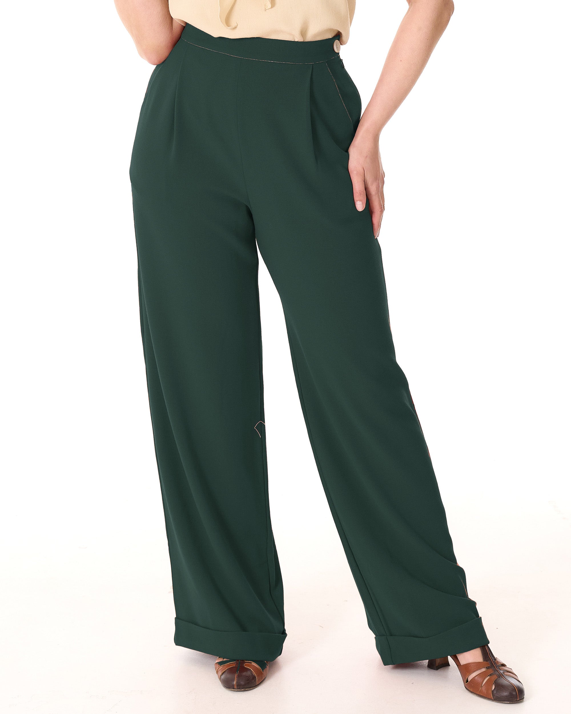 1940s Hepburn Pleated Trousers - Racing Green