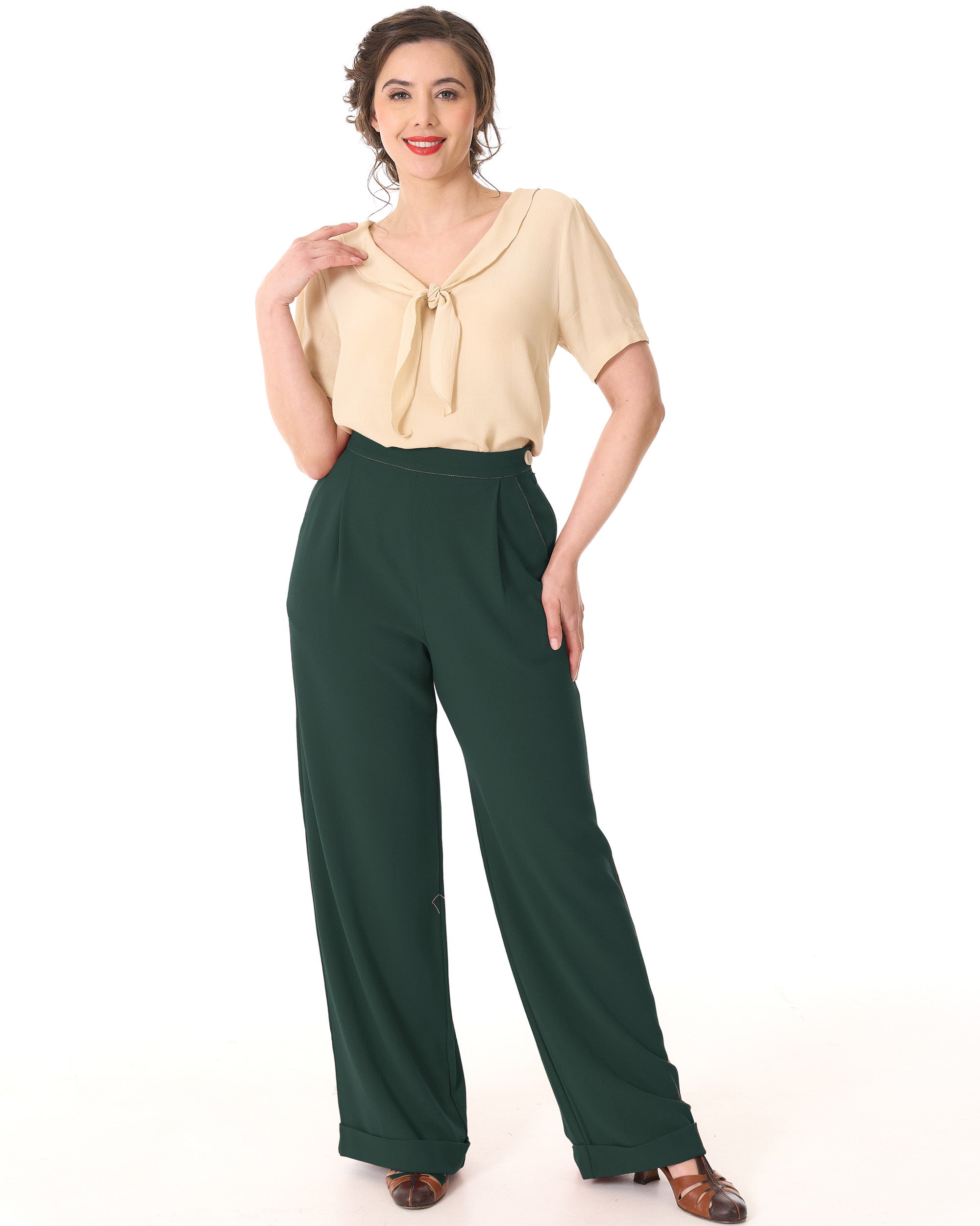 1940s Hepburn Pleated Trousers - Racing Green