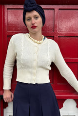 Vintage Cable Crop Cardigan - Ivory