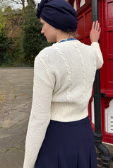 Vintage Cable Crop Cardigan - Ivory