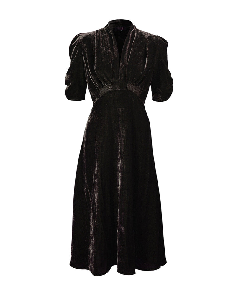 1930s Ivy Velvet Dress - Liquorice