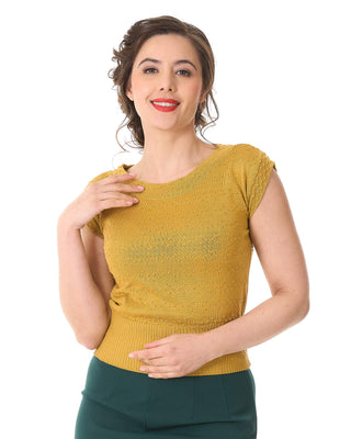 50s Scoop Neck Knitted Top - Gold