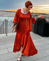 1920s Sheba Evening Gown Set - Rust Satin