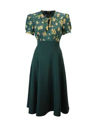 40s Martha Tea Dress - Green Floral