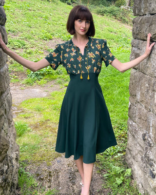 40s Martha Tea Dress - Green Floral