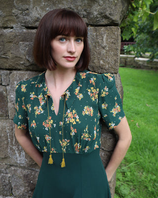 40s Martha Tea Dress - Green Floral