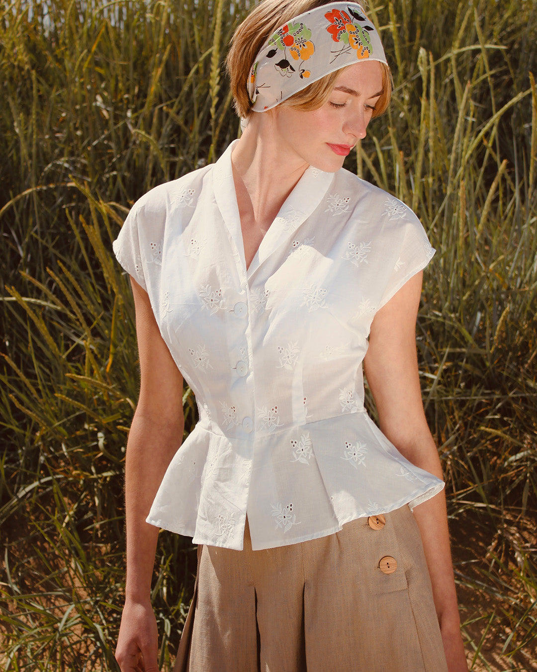 1950s Merle Blouse - Ivory Motif