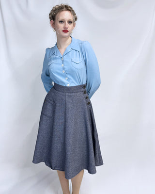 40s Whirlaway Skirt - Blue Herringbone