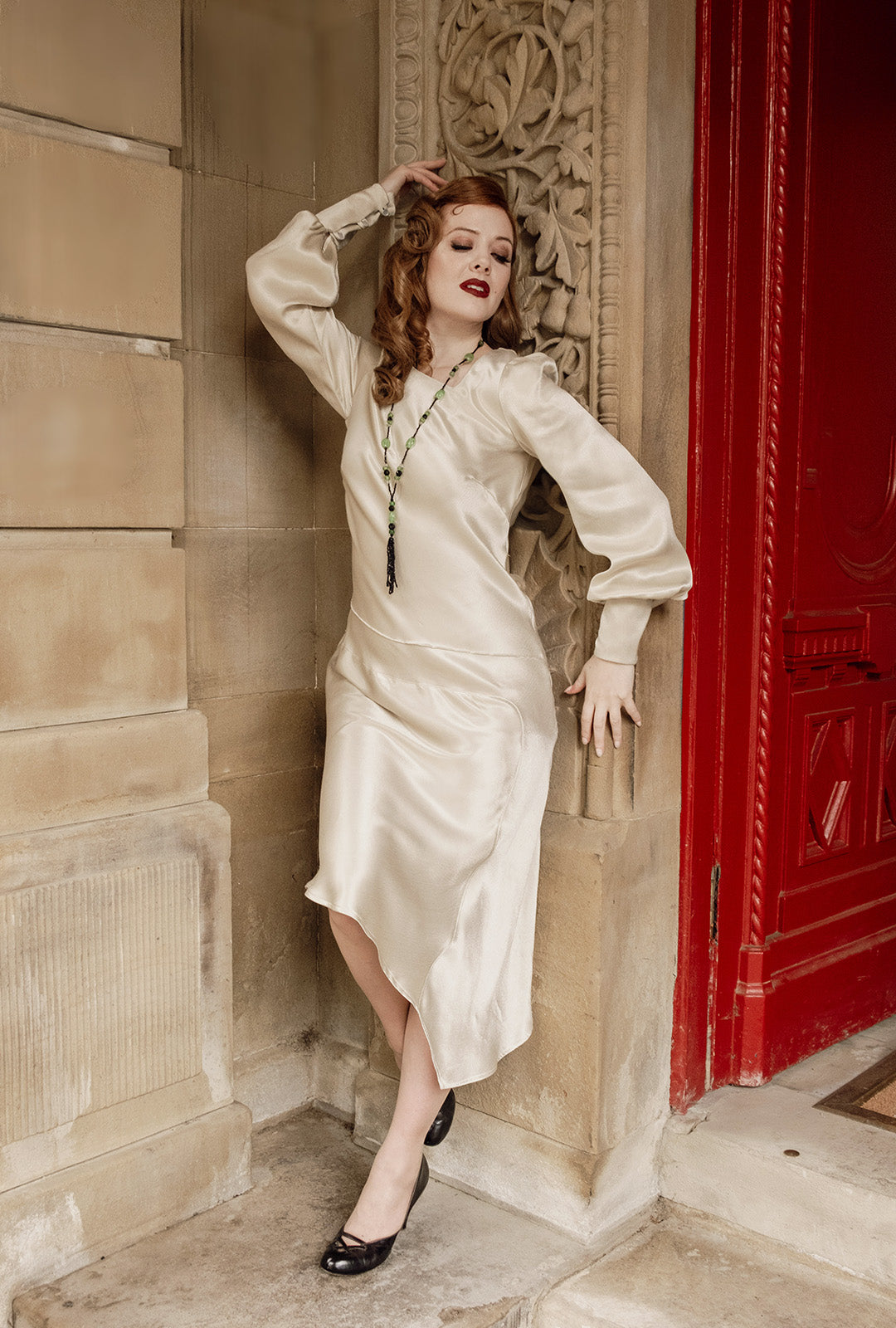 1920s Queenie Dress - Oyster Satin