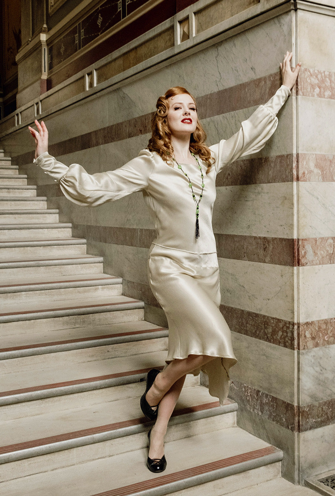 1920s Queenie Dress - Oyster Satin