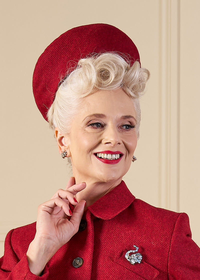 1940s Halo Beret - Ruby Red Wool
