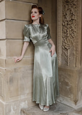 1940s 'Girl Friday' Midi Dress - Sage Satin