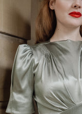 1940s 'Girl Friday' Midi Dress - Sage Satin