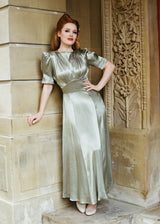 1940s 'Girl Friday' Midi Dress - Sage Satin