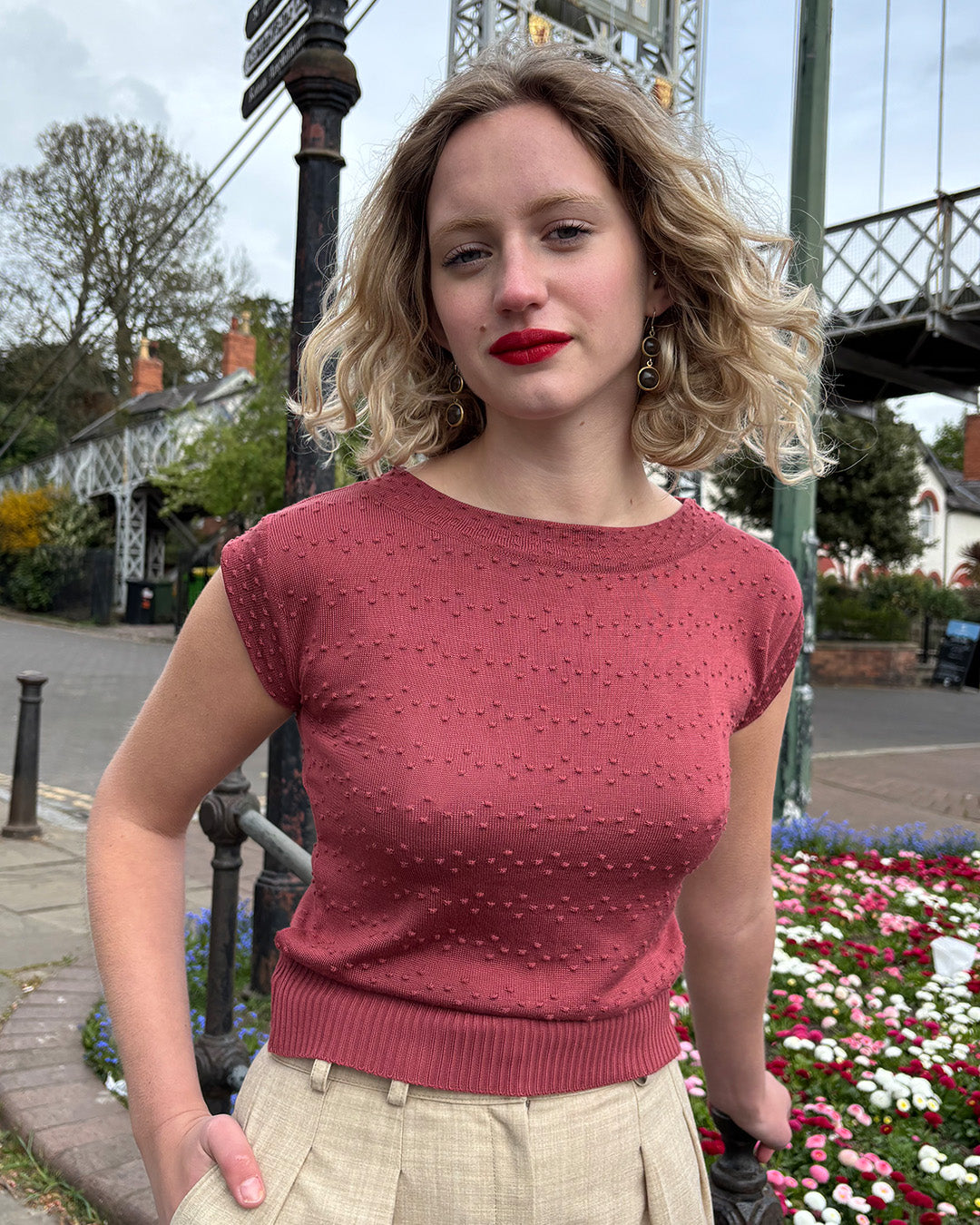 1950s Scoop Neck Knitted Top - Rose