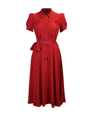 1940s Shirt-waister Dress - Cranberry