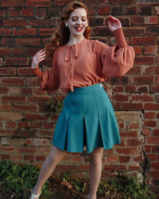 30s Pleated Shorts - Teal