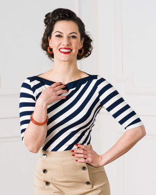 40s Striped Slash Neck Top