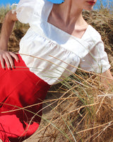 40s Square Neck Smock Blouse - Ivory Motif
