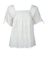 40s Square Neck Smock Blouse - Ivory Motif