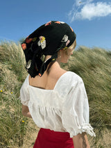40s Square Neck Smock Blouse - Ivory Motif