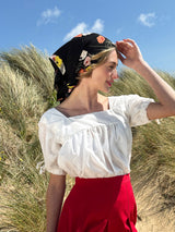40s Square Neck Smock Blouse - Ivory Motif