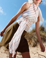 1930s Halter Wrap Top - White Stripe