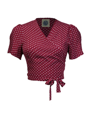Pretty Pinup Wrap Top - Wine Polka