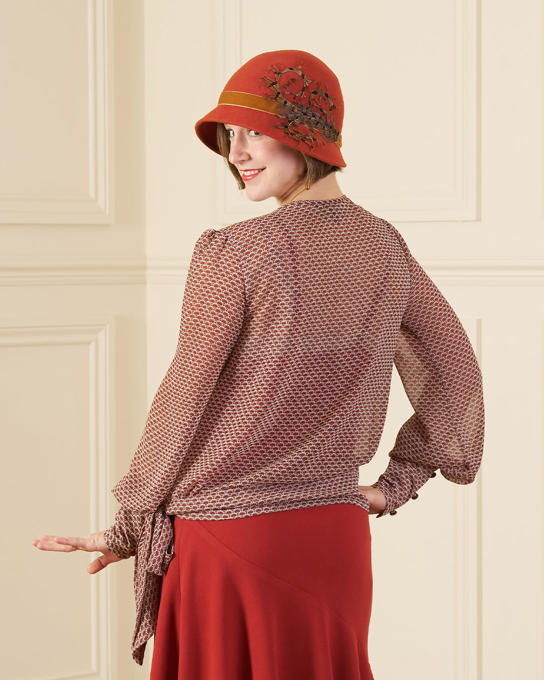 1920s Alma Drop Waist Blouse - Art Deco Fan Georgette
