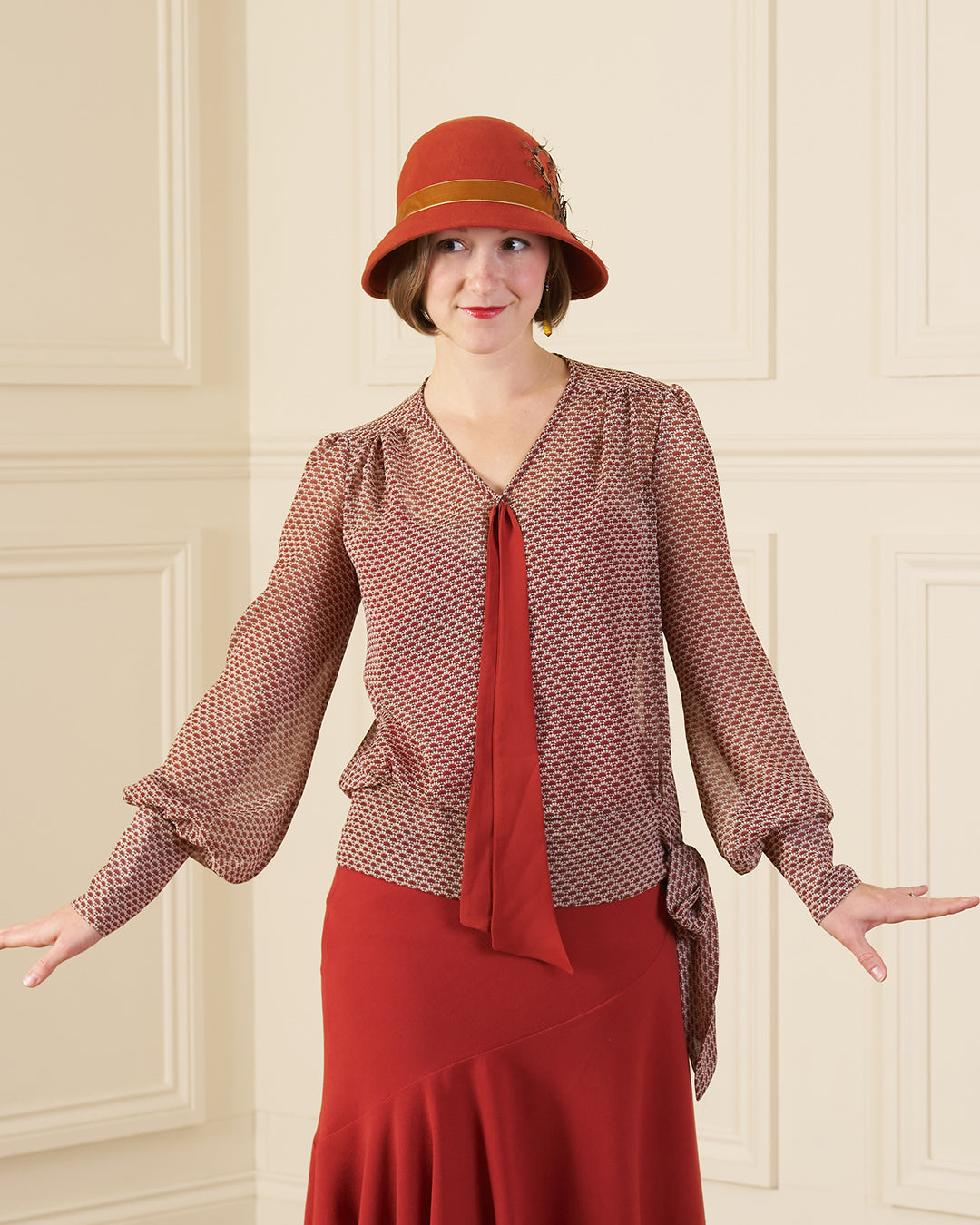 1920s Alma Drop Waist Blouse - Art Deco Fan Georgette