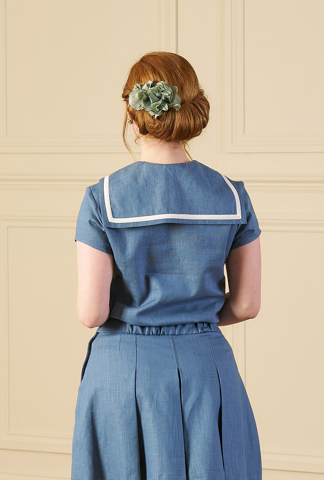 1930s Sailor Top - Aqua Natural Fibre